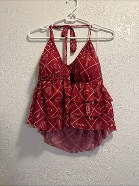 Wild fable Red Printed Ruffle Halter Tank Top